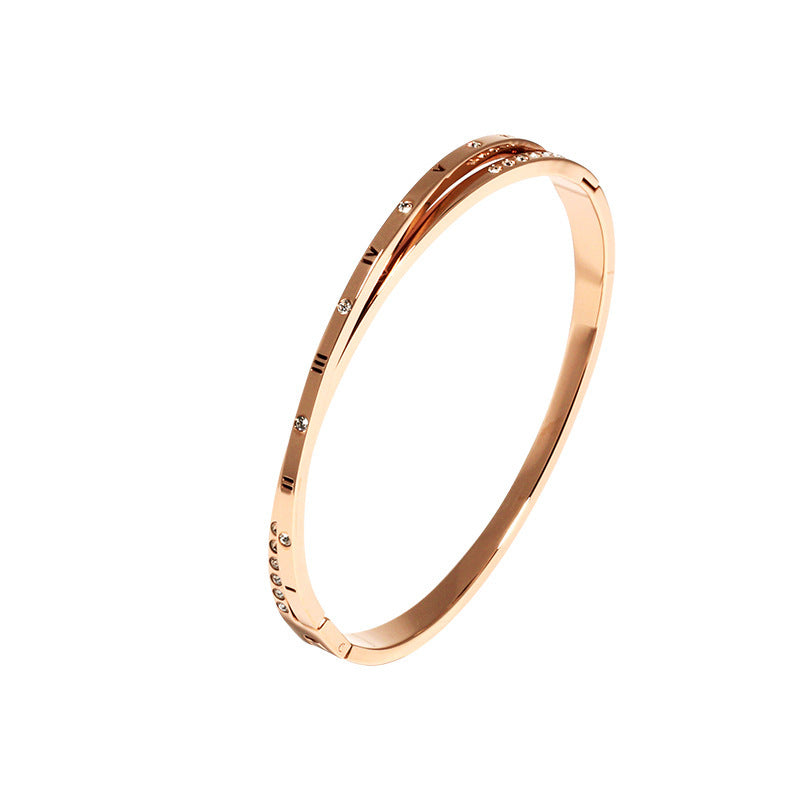 European and American fashion cross titanium steel bracelet female Roman numerals personality high-end buckle bracelet hand jewelry does not fade