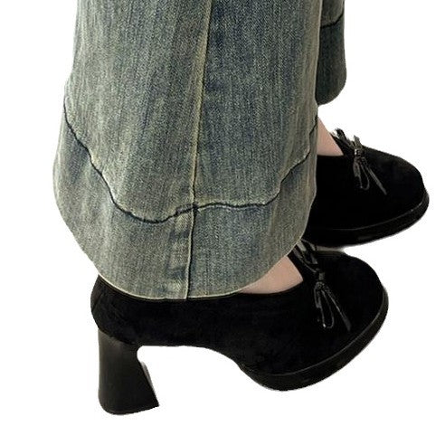 Retro French temperament, socialite style, high heels for women's spring new thick heels, not tired feet, high-end single beanie shoes