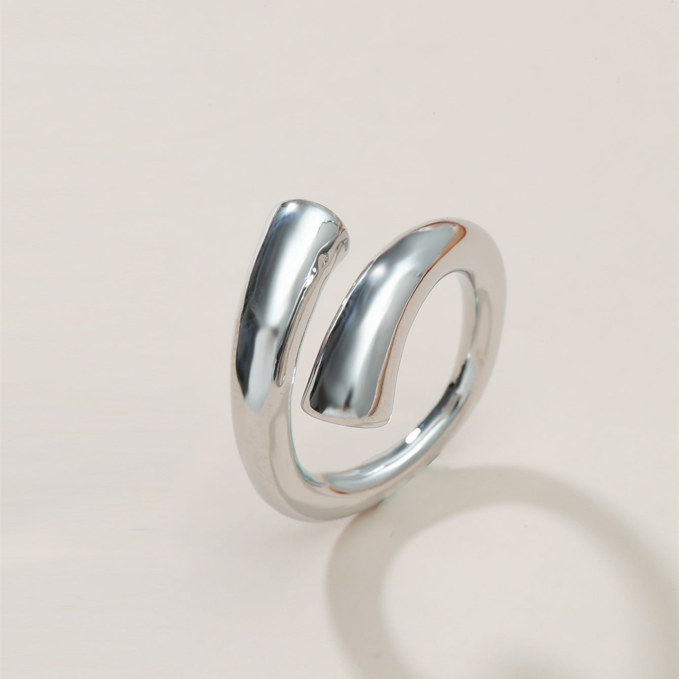 Brass gold plated ins simple Internet celebrity temperament gold glossy circle ring cross wound open rings wholesale