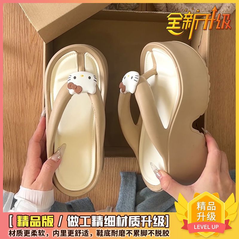 Small high-heeled flip-flop woman summer new fashion outer wear thick-soled non-slip beach pinch foot cool slippers
