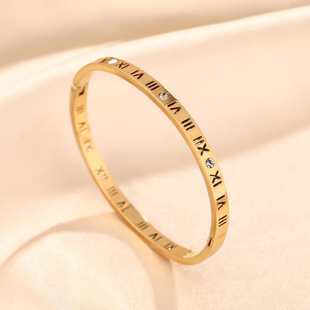 Douyin popular niche design titanium steel bracelet female Roman digital diamond-encrusted light luxury high-end non-fading bracelet jewelry