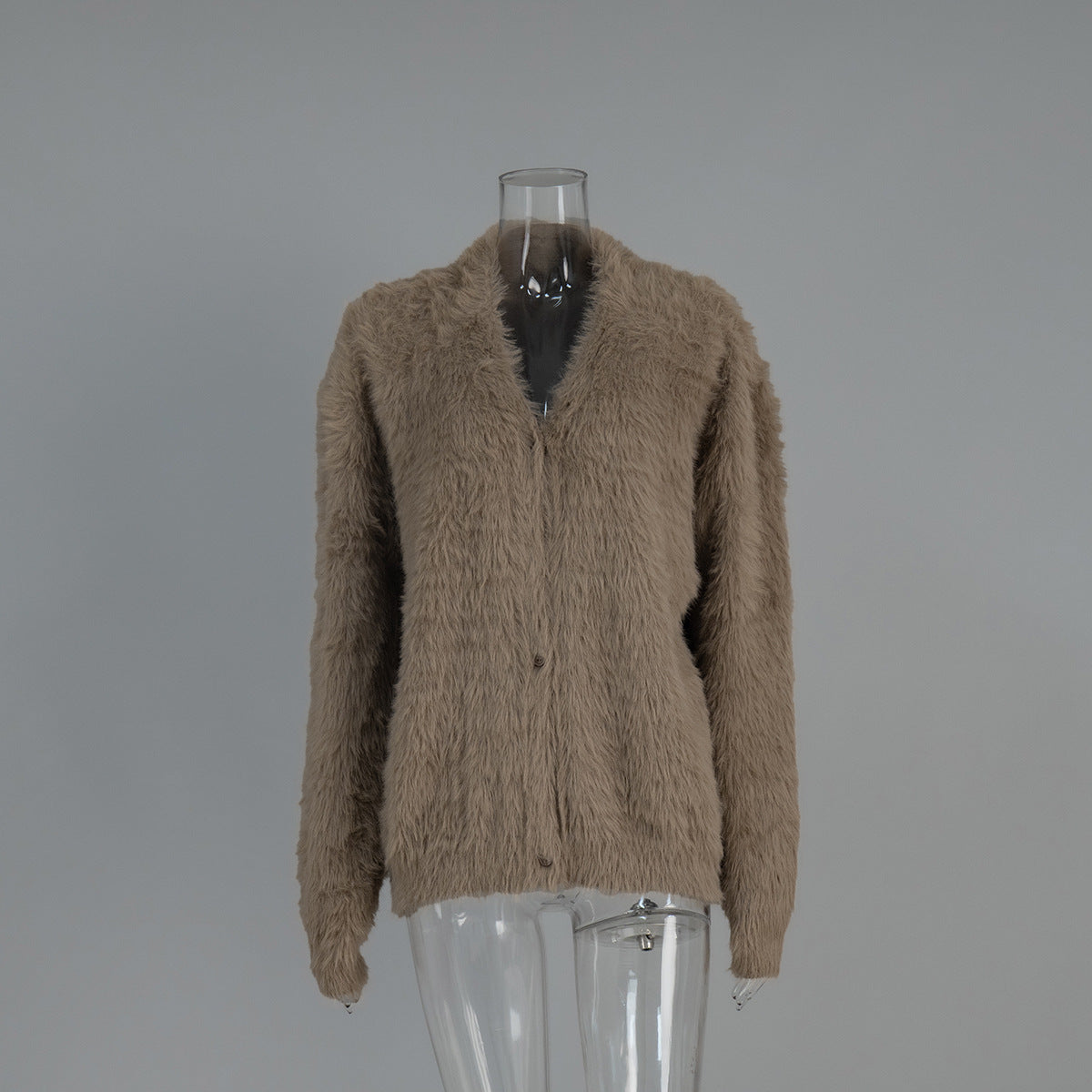 Cross-border imitation mink knitted sweater cardigan European, American autumn and winter lazy loose long-sleeved V-neck sweater jacket women