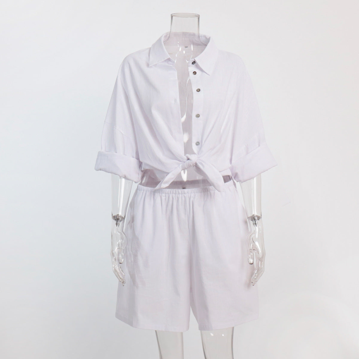 Shirt set European and American summer new women's vacation casual loose long-sleeved shirt + shorts set suits