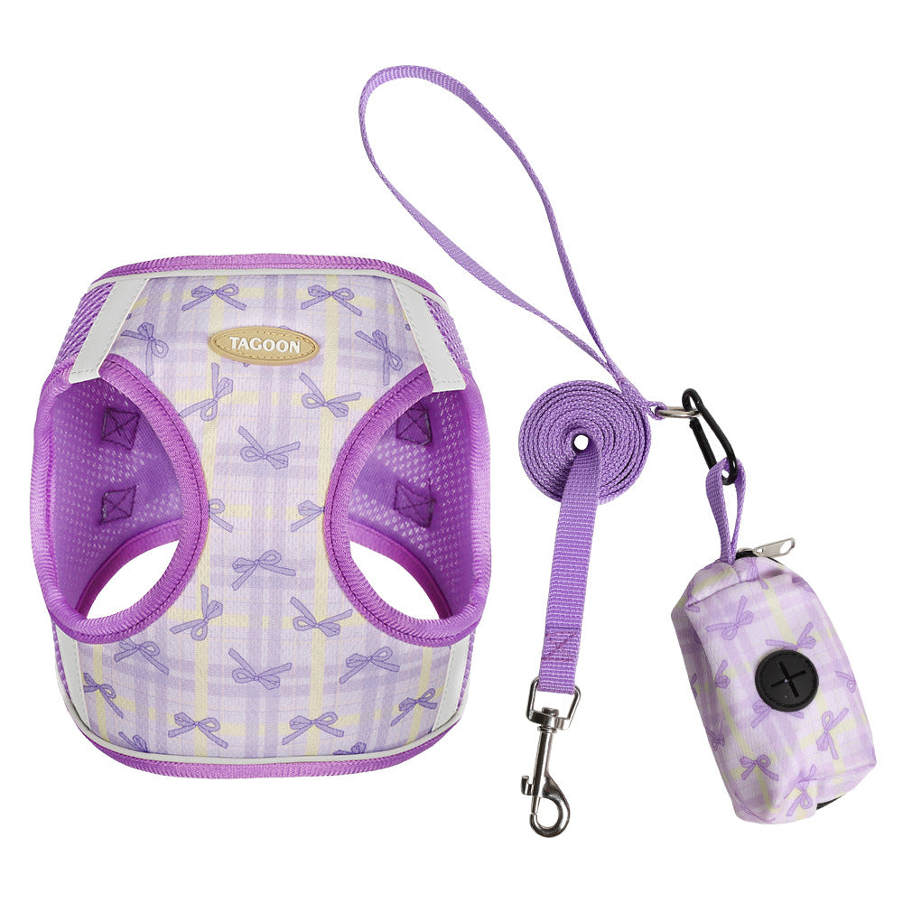 Cross-border popular cat traction rope, bow print cute cat chest and back anti-break free kitten traction rope spot cat toy