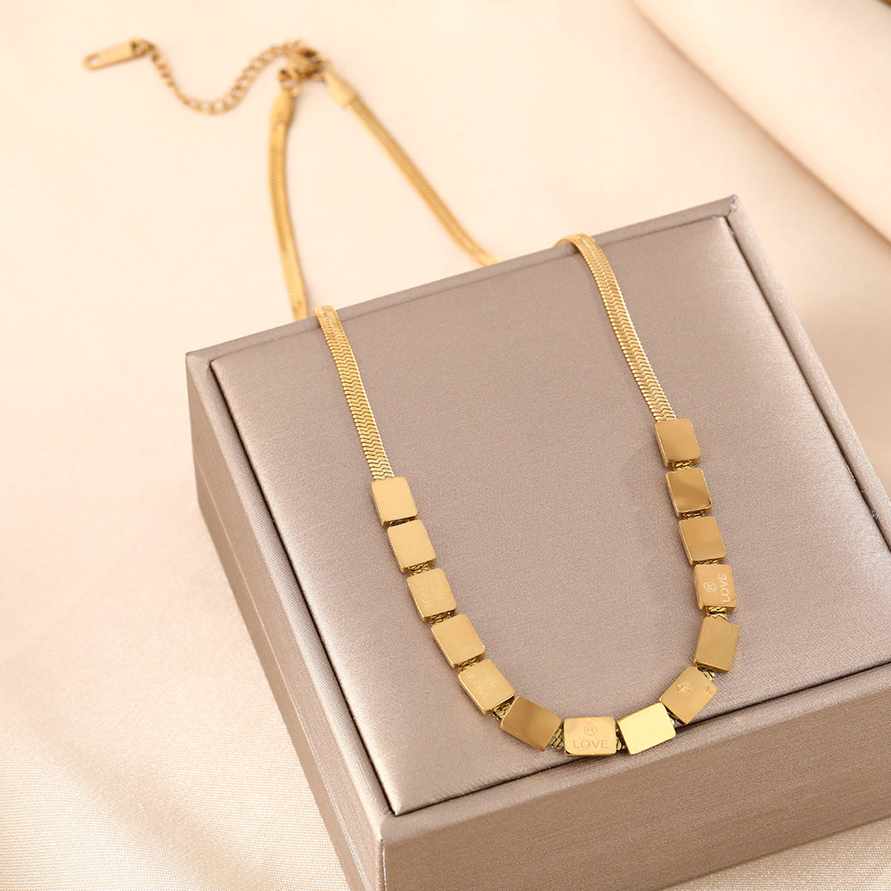 Titanium steel necklace bracelet twelve square blade chain fashionable simple love suit jewelry does not fade