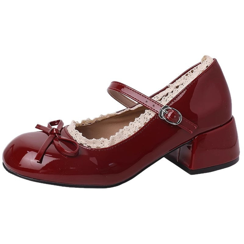 French lace bow women Mary Jane shoes summer fashion new silver single beanie shoes inner height increase evening leather shoes