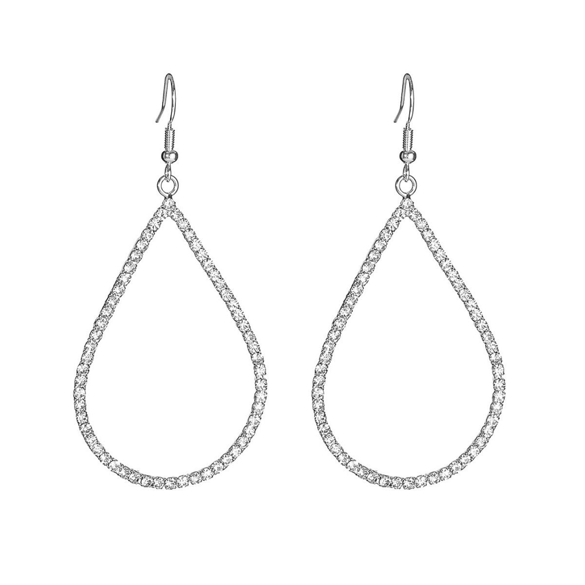 Choka, exquisite luxury shiny rhinestone long earrings geometric hollow water drop ear hook women, high quality copper earrings