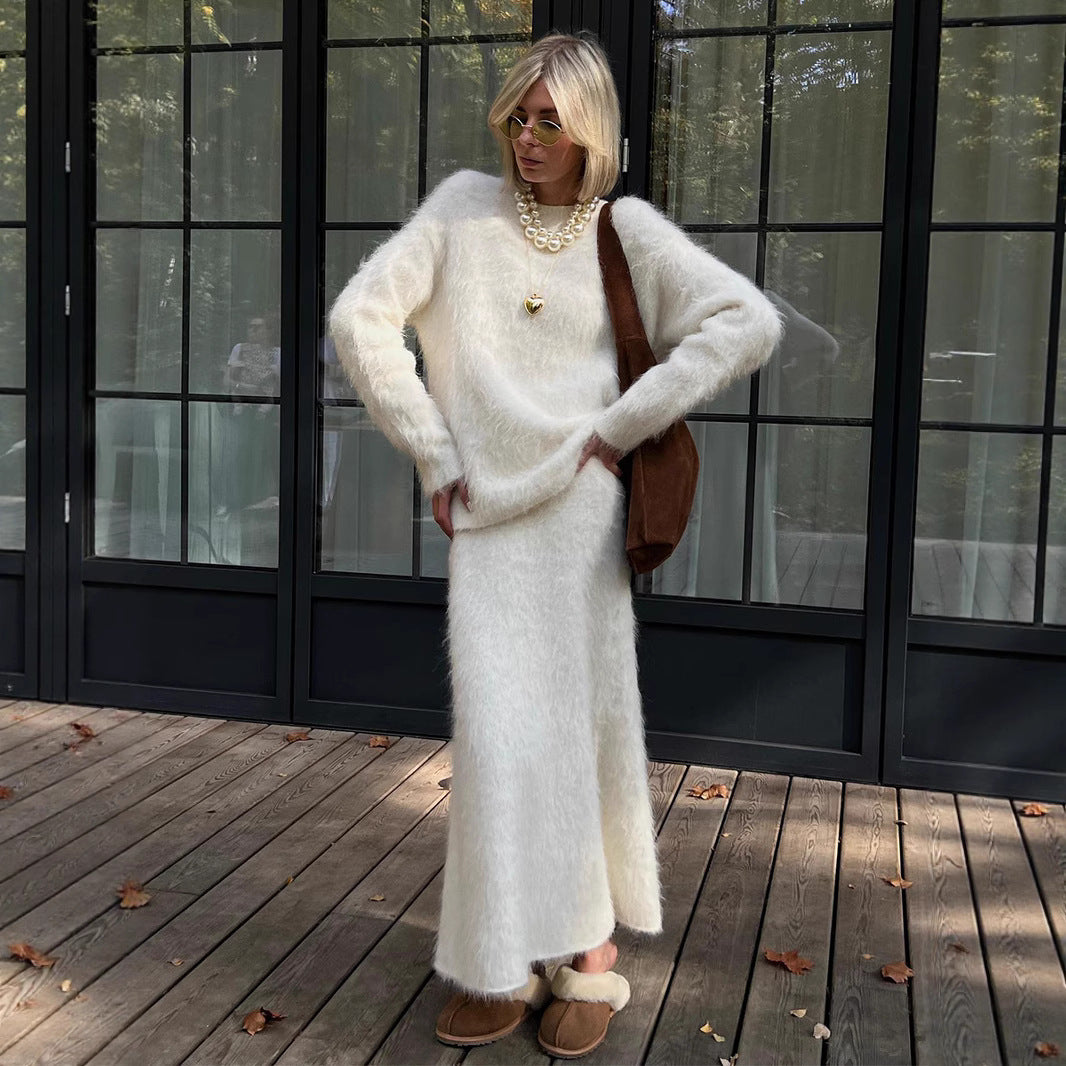 Pullover sweater skirt set, European, American autumn and winter Ins style knitting two-piece sweater set, women suits
