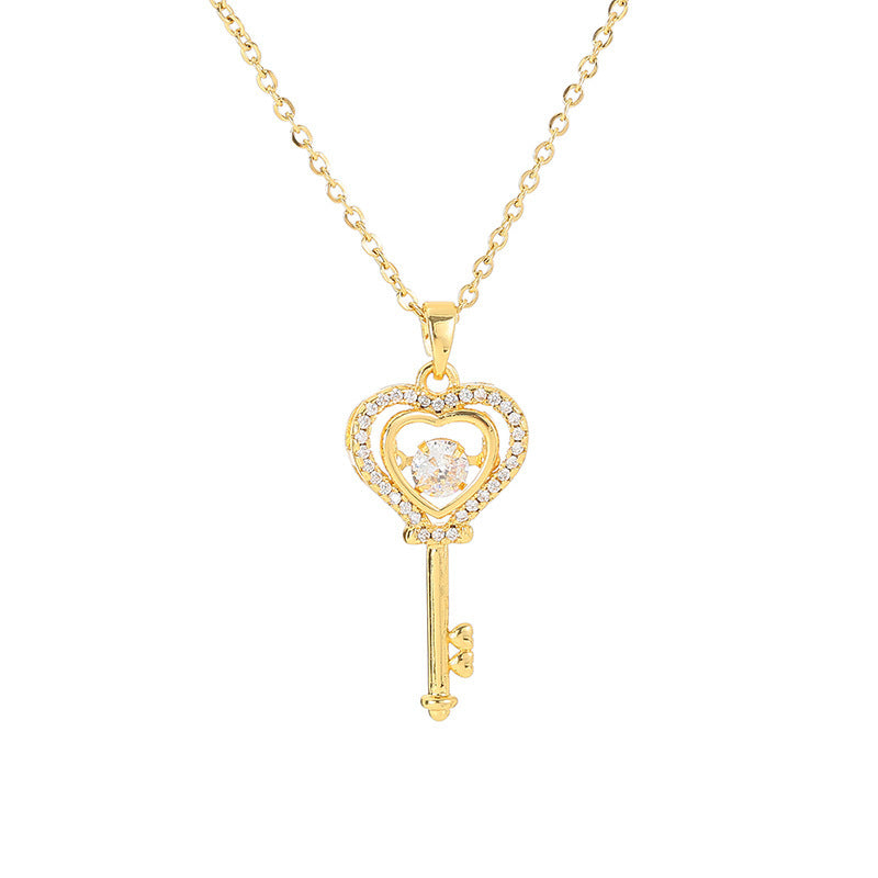 Japanese and Korean niche design sense smart key titanium steel necklace women's fashion love beating zircon Internet celebrity collarbone chain