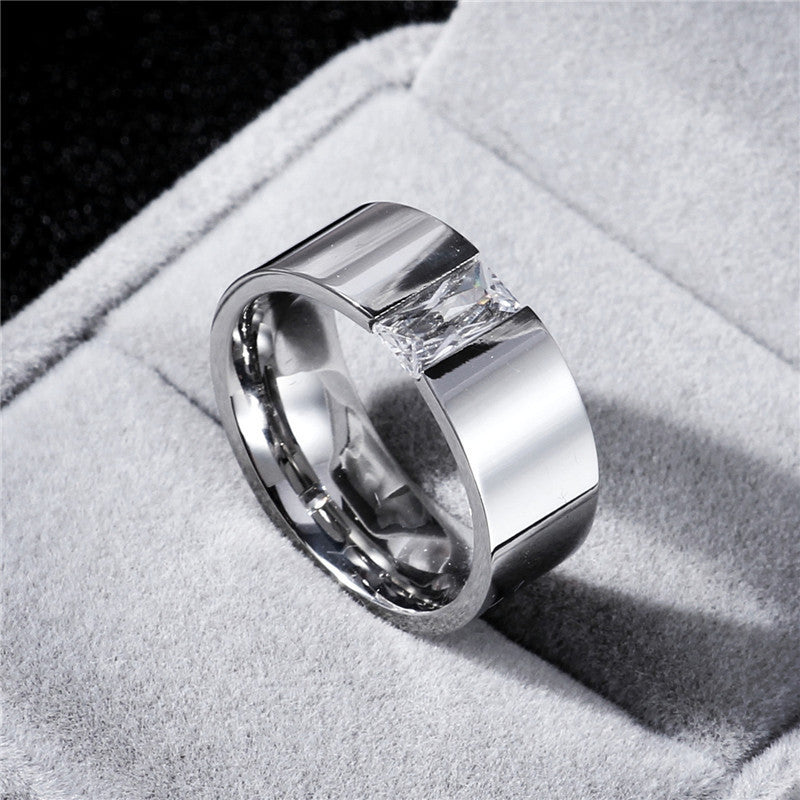 INS cold wind 8mm mirror super bright zircon ring 316 titanium steel ring, men's and women's rings, tungsten steel rings