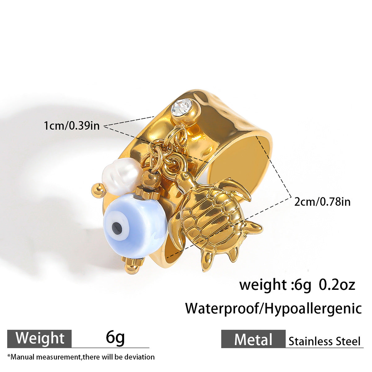 Malt European and American Stainless Steel Holiday Wind Opening Ring Conch Starfish Shell Pearl Blossom Cherry Rings Hand Jewelry