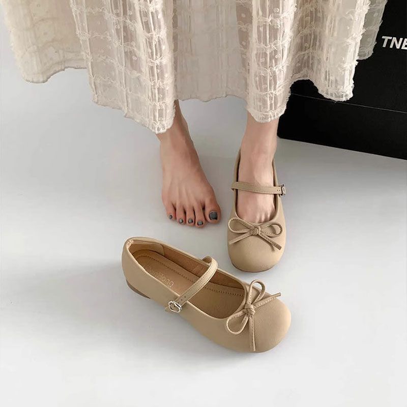 Gentle French Mary Jane Shoes Women's Spring and Summer New Bow Comfortable Flat Heel Leather Shoes Small Single beanie Shoes Women's Trend