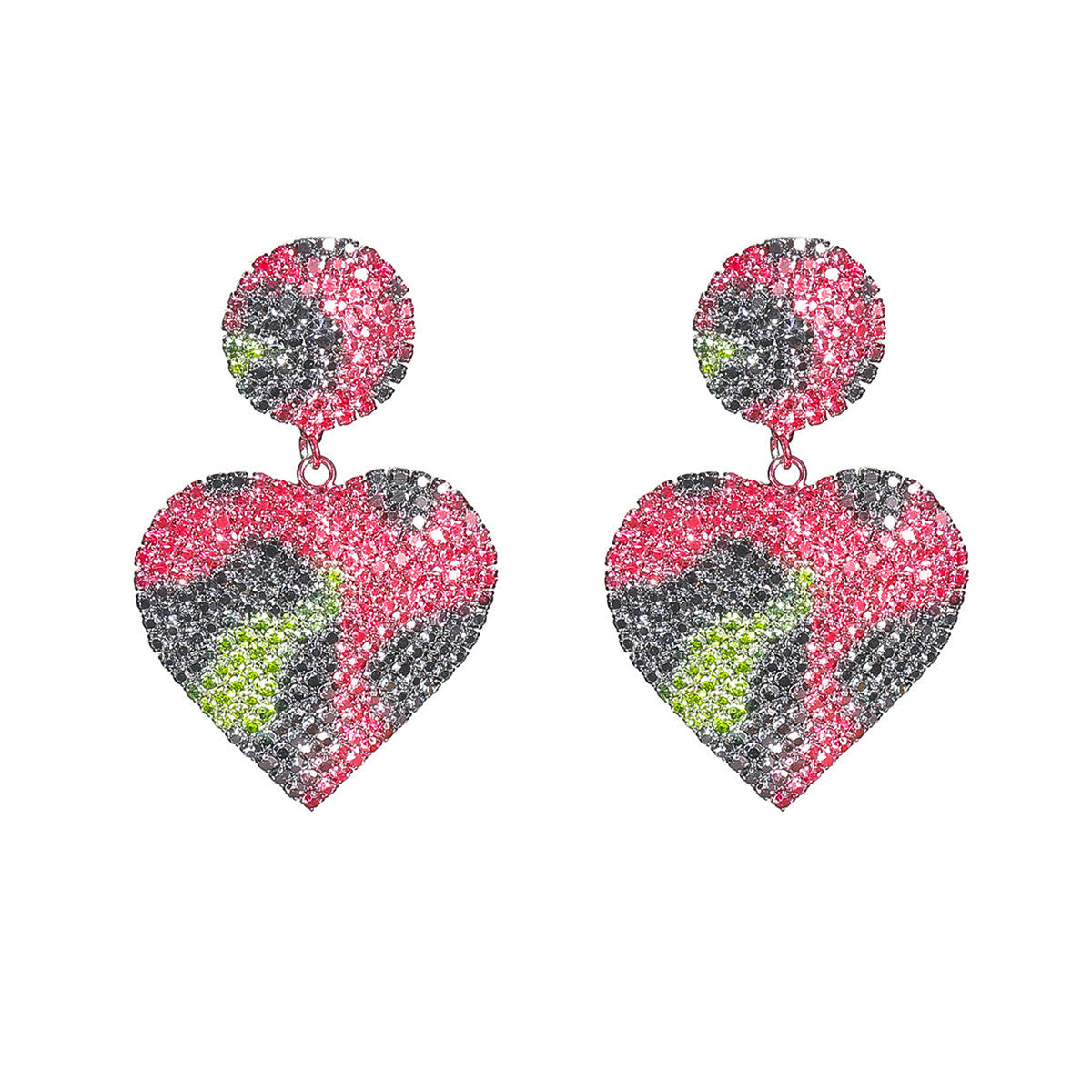 Big explosion, temperament luxury heavy industry love earrings women, shiny diamond-set peach heart stud earrings