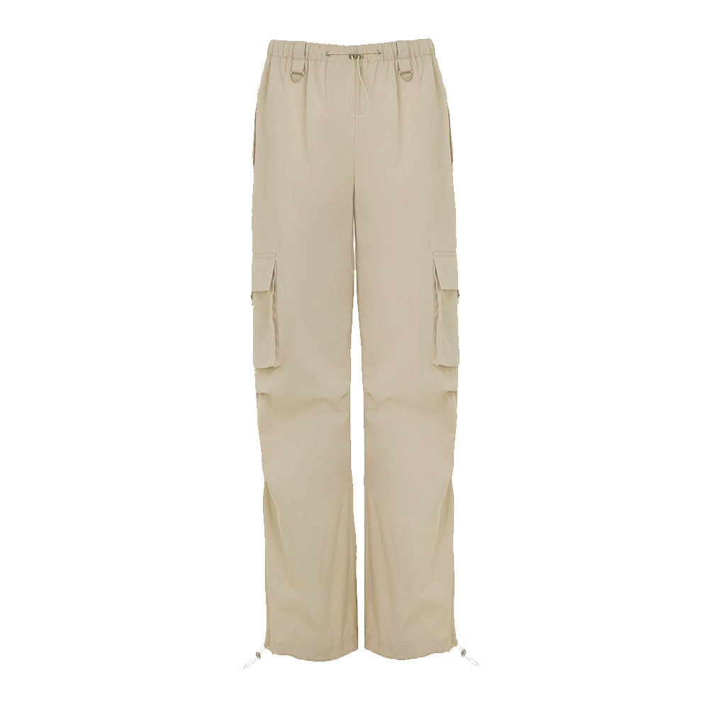pant Overalls European and American spring and summer women's comfortable casual neutral wind drawstring large pocket wide-leg overalls pant