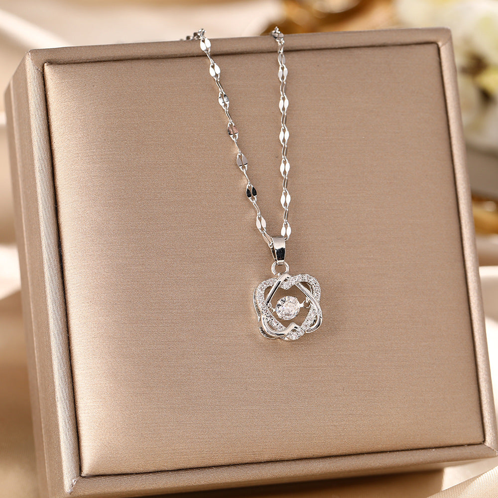 European and American cross-mirror smart double love titanium steel necklace female personality beating heart pendant high-end sense collarbone chain jewelry