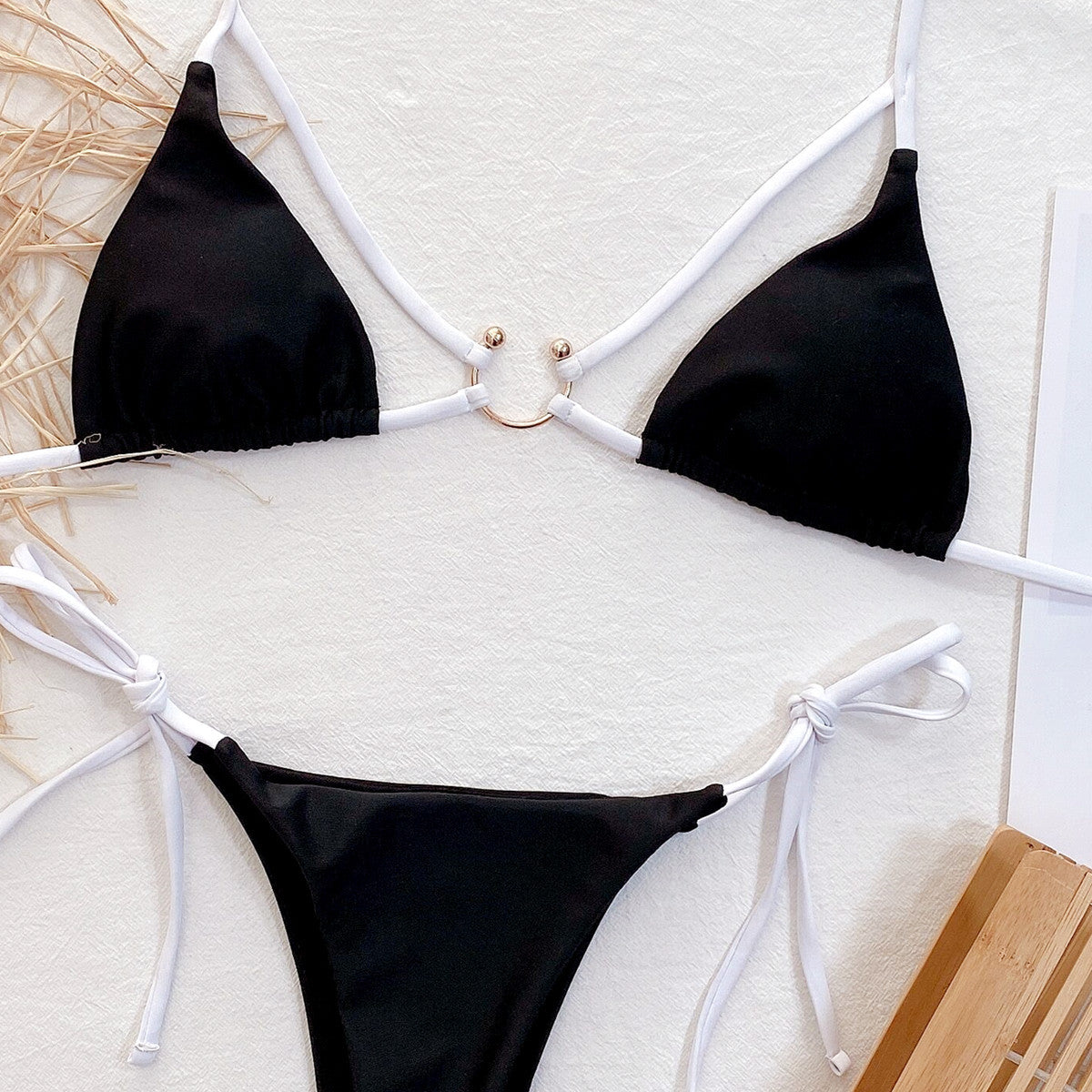 Outer single swimsuits bikini solid color sexy bikini women split swimsuit triangular bikini