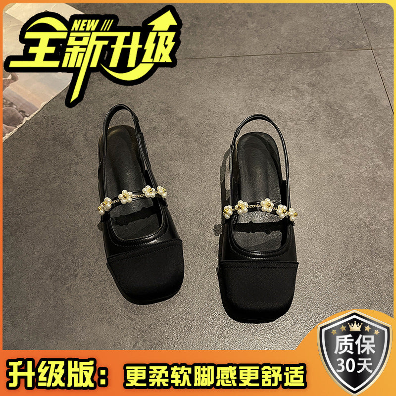 With skirt Mary Jane single shoes summer French small heel versatile pearl bag head sandals female new fairy style beanie shoes