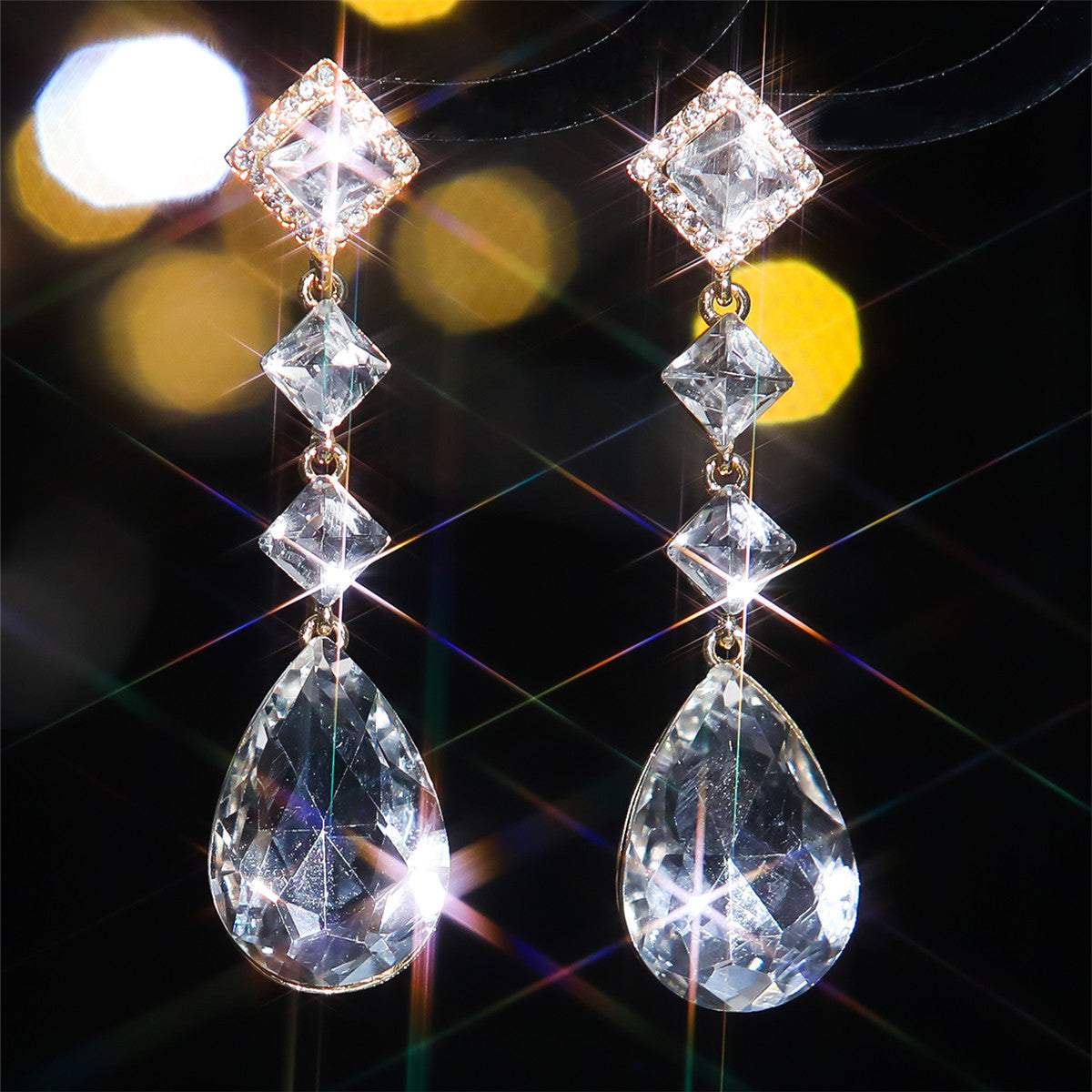 European and American jewelry, colored glass rhinestone earrings for women, exaggerated personality and shiny earrings earri.