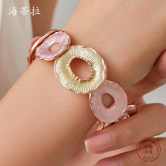 New colorful round donut alloy bracelet, hand-painted oil creative hollow round women's bracelet