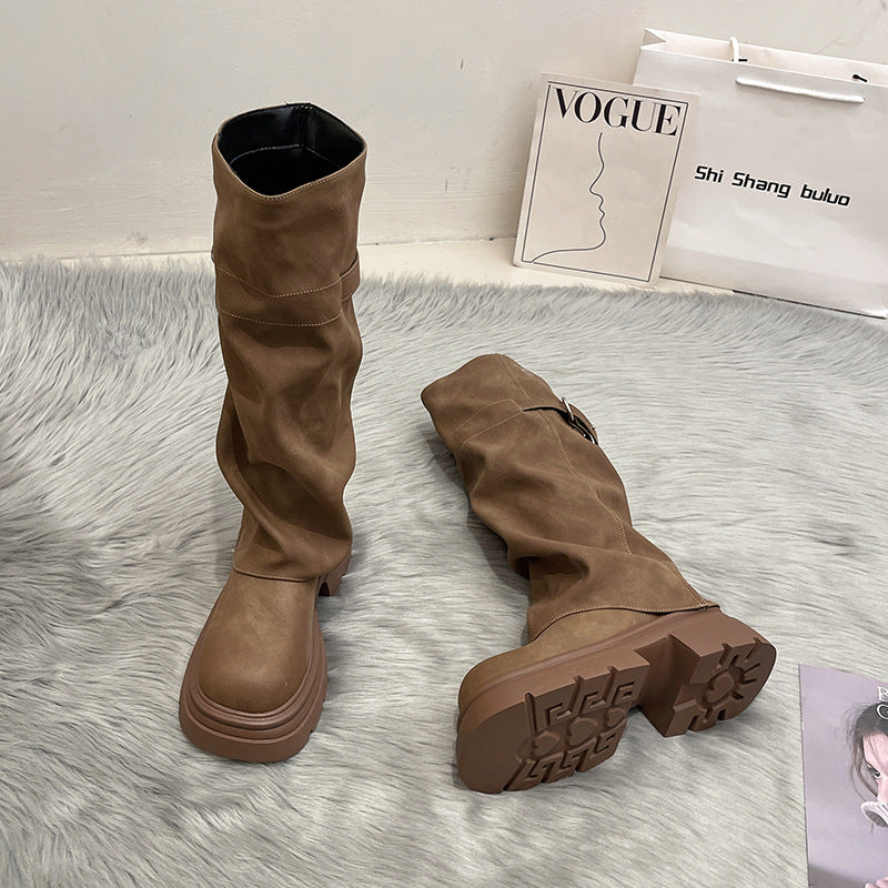 British popular foreign boots women's autumn new small tall thick-soled fried street locomotive boots shoes