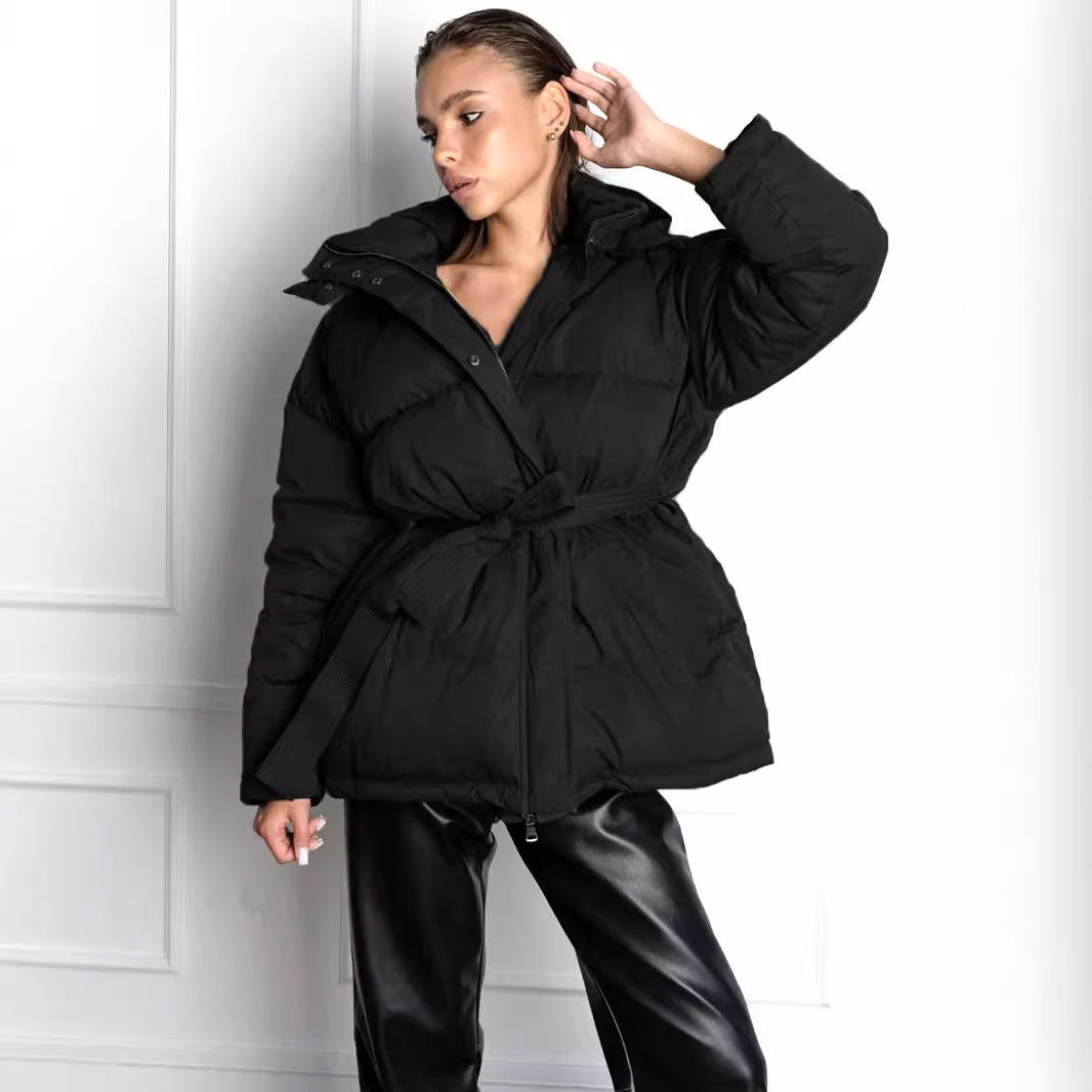 Hooded cotton jackets European and American new femininity hooded thickened warm versatile zipper bread clothes
