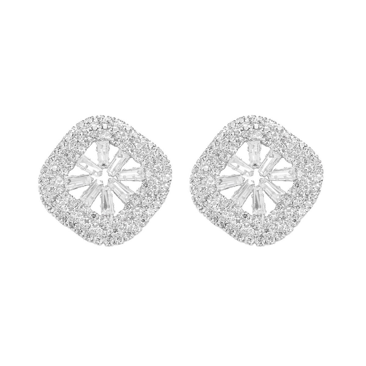 European and American style simple and versatile geometric square full of diamonds zircon earrings women's temperament shiny crystal stud earrings ear jewelry
