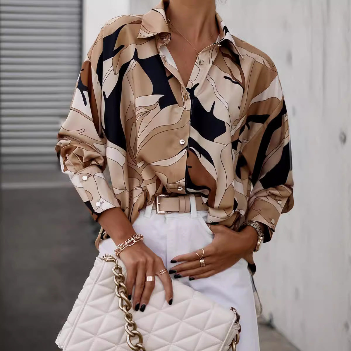 Cross-border foreign trade European and American printed shirt loose women's button-down long-sleeved casual shirts women's top