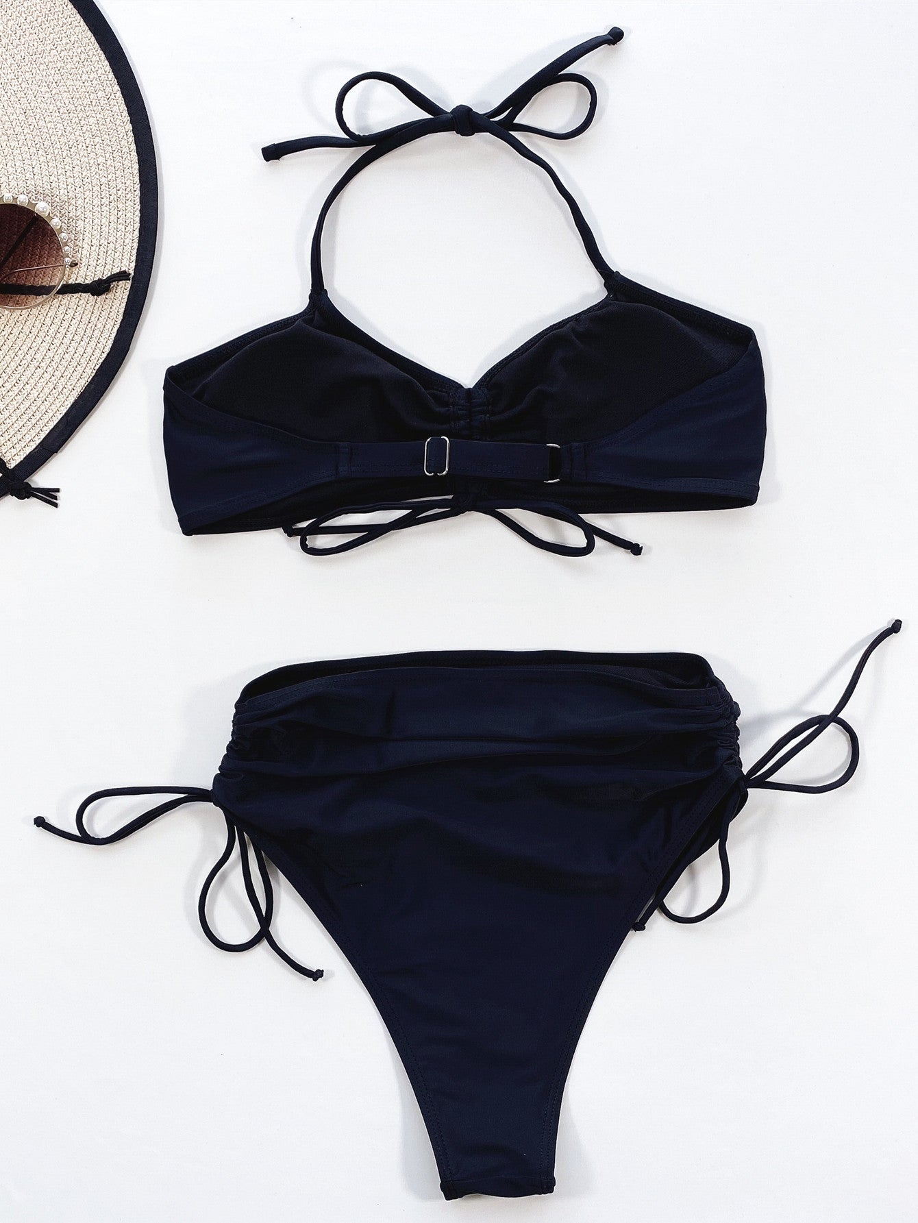 Bikini outer single swimsuits new women's split swimsuits solid color sexy pleated