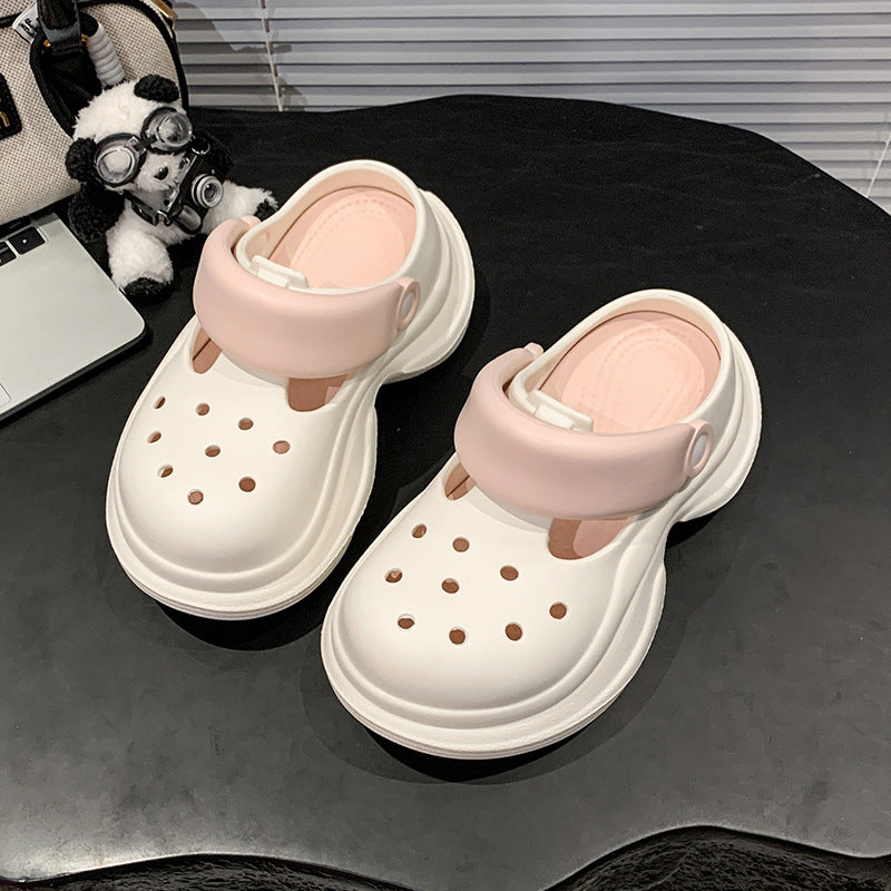 Muffin thick-soled hole shoes women's summer versatile fashion solid color heightening non-slip Internet celebrity beach bag head cool slippers