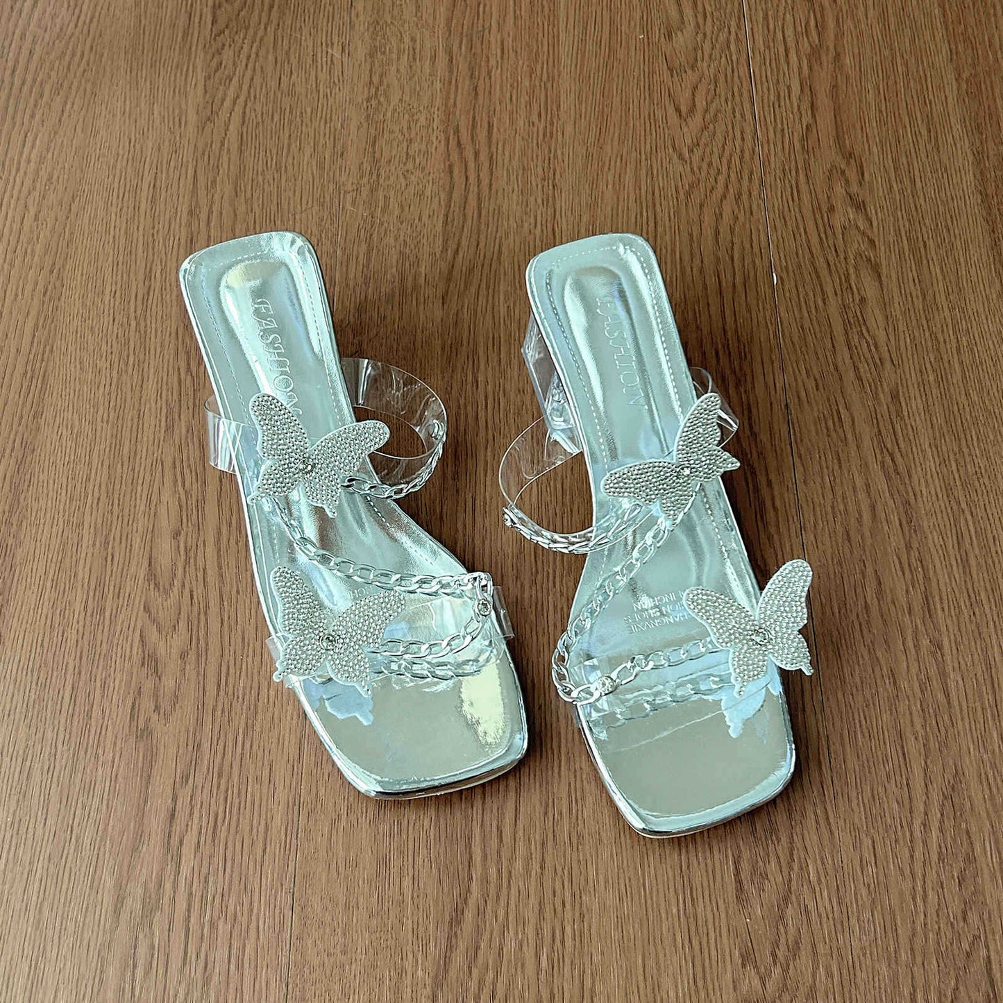 French butterfly high-heeled slippers women's summer wear new fashion versatile fairy style thick heel with skirt sandals