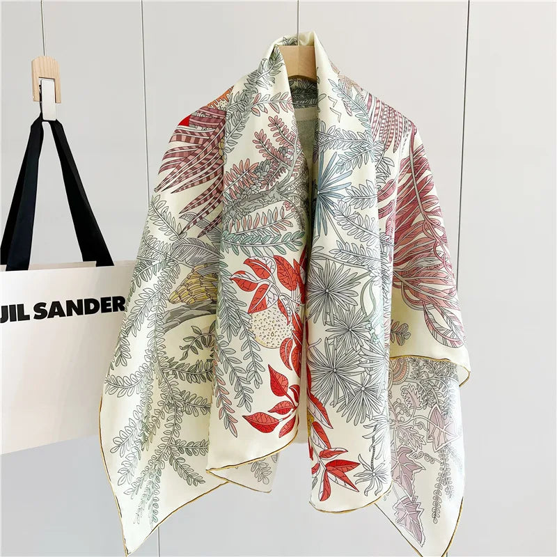 100% Mulberry Scarf Silk Large Shawl Flower Patterns Hem Rolled Edges Scarfs Shawls Bag Bandanas 140CM des Peintres