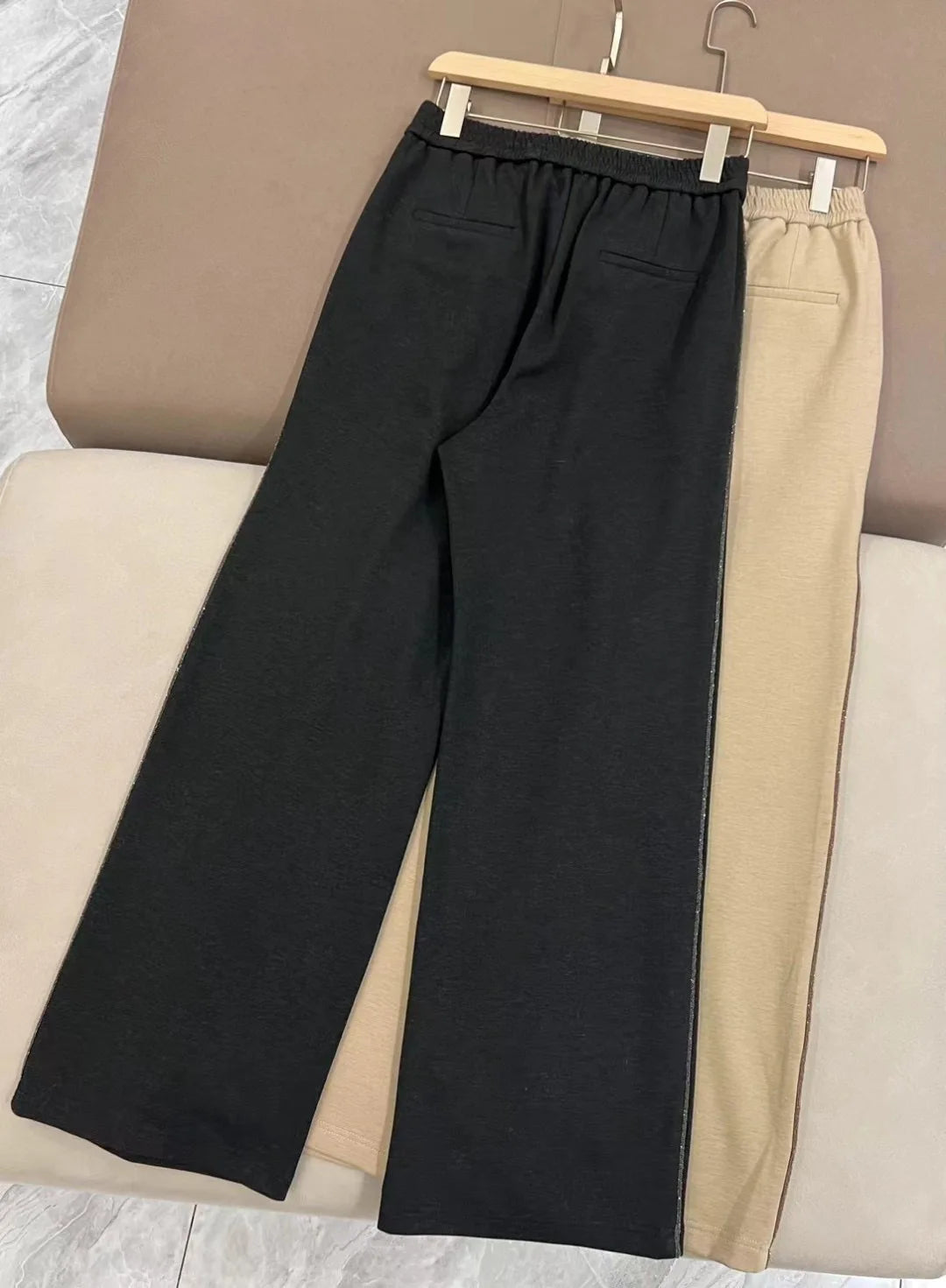 Winter women's elastic waist warm jersey wide pants