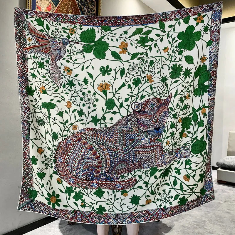 Leopard Print AB Side Silk Wool Scarf Giant Hand Rolled Edges Shawls Wool Herms Rolled Hair Bandana Foulard Big Stole Cape 135cm