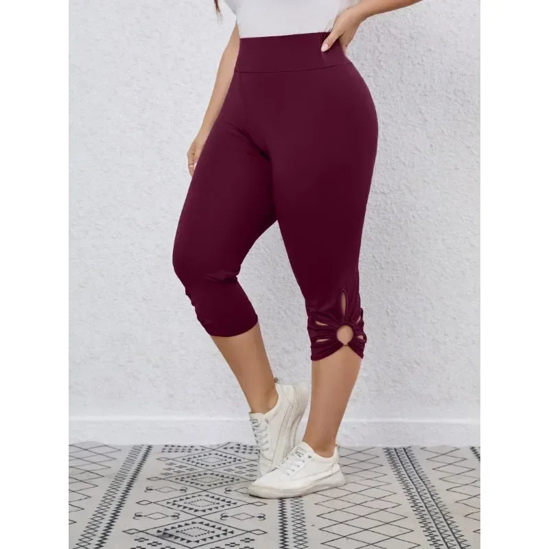 Plus Size S-8XL Women's High Waisted and High Elastic Tight Pants Summer Hollow Out Solid Color Elegant Yoga Pants Cropped Pants