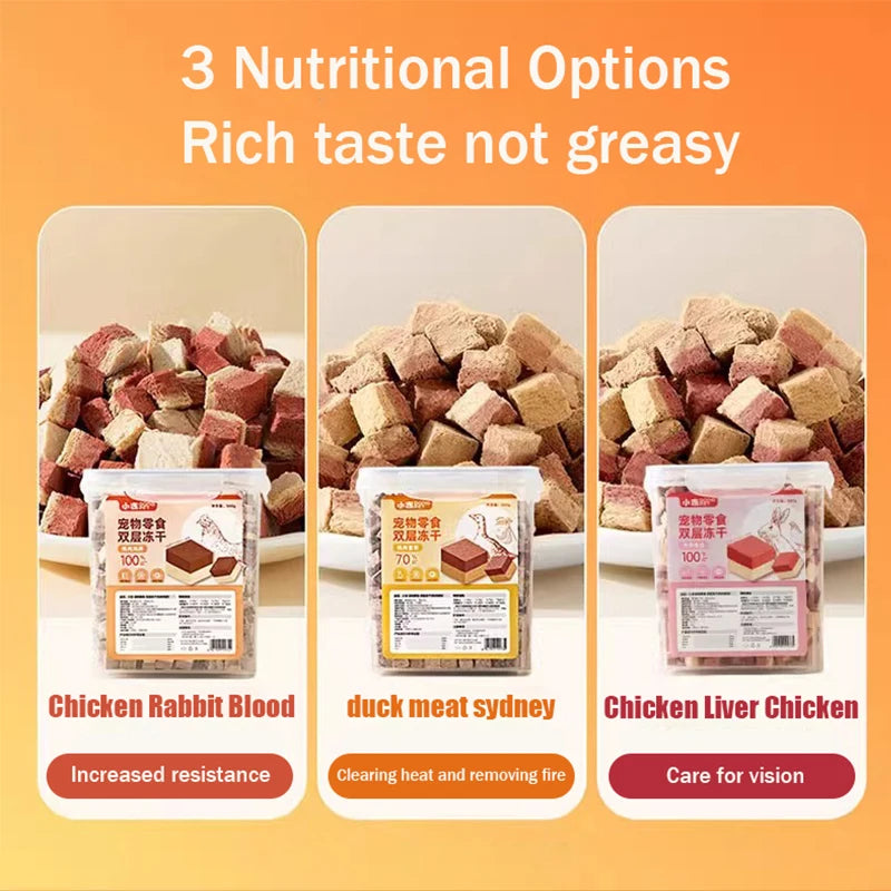 Small frozen double-layer freeze-dried chicken liver and chicken breast nutrition fattening rabbit blood freeze-dried dog snacks cat food