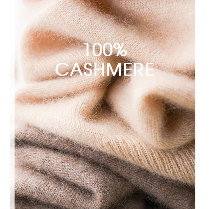 Seamless Real Cashmere Pullovers Sweater Autumn Winter Women 100% Cashmere Knitted Hooded Knitwear Casual Long Sleeve Jumper