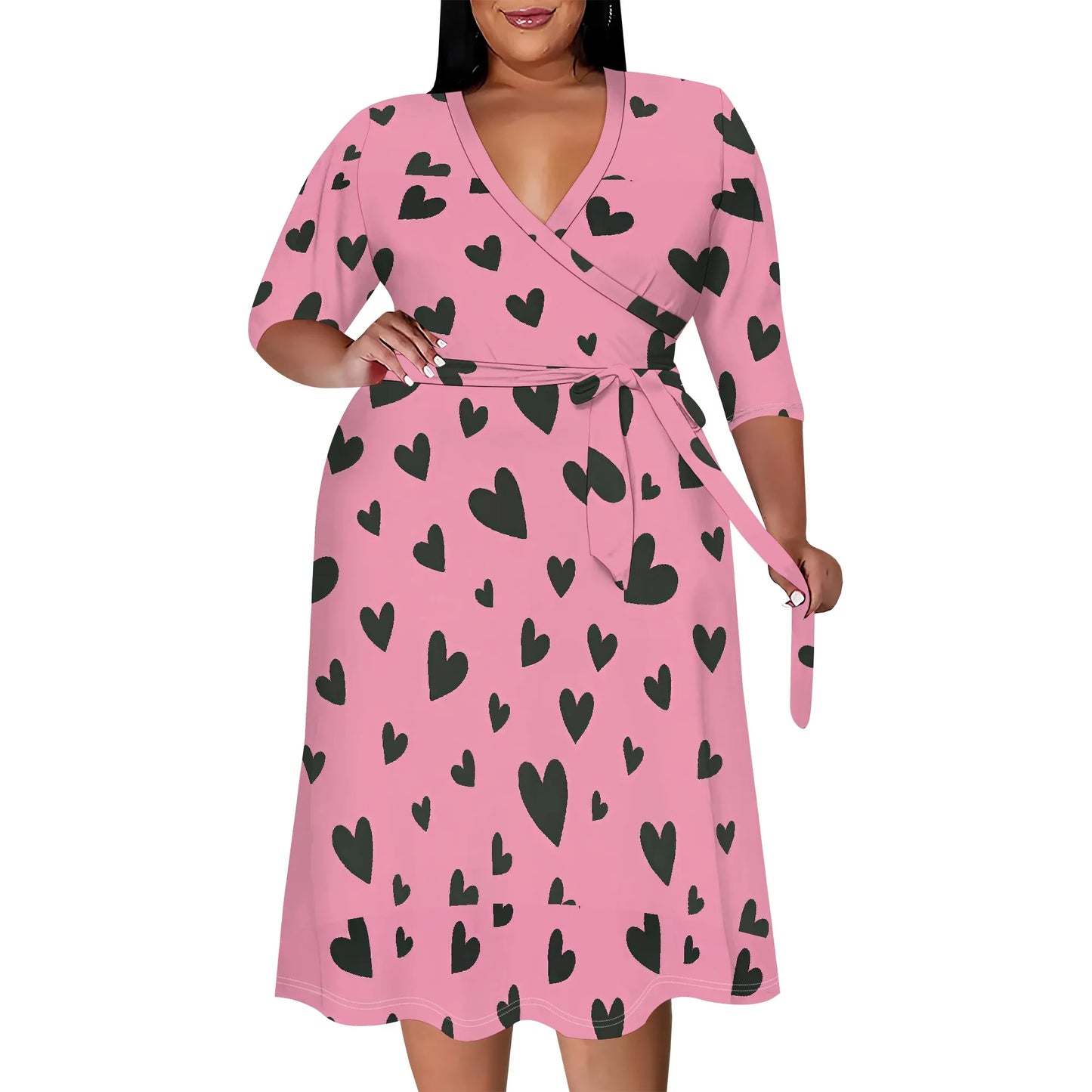 Women's Floral Print Maxi Dresses Summer with Pockets Casual 3/4 Sleeve V-Neck Wrap Tie Waist Long Dress