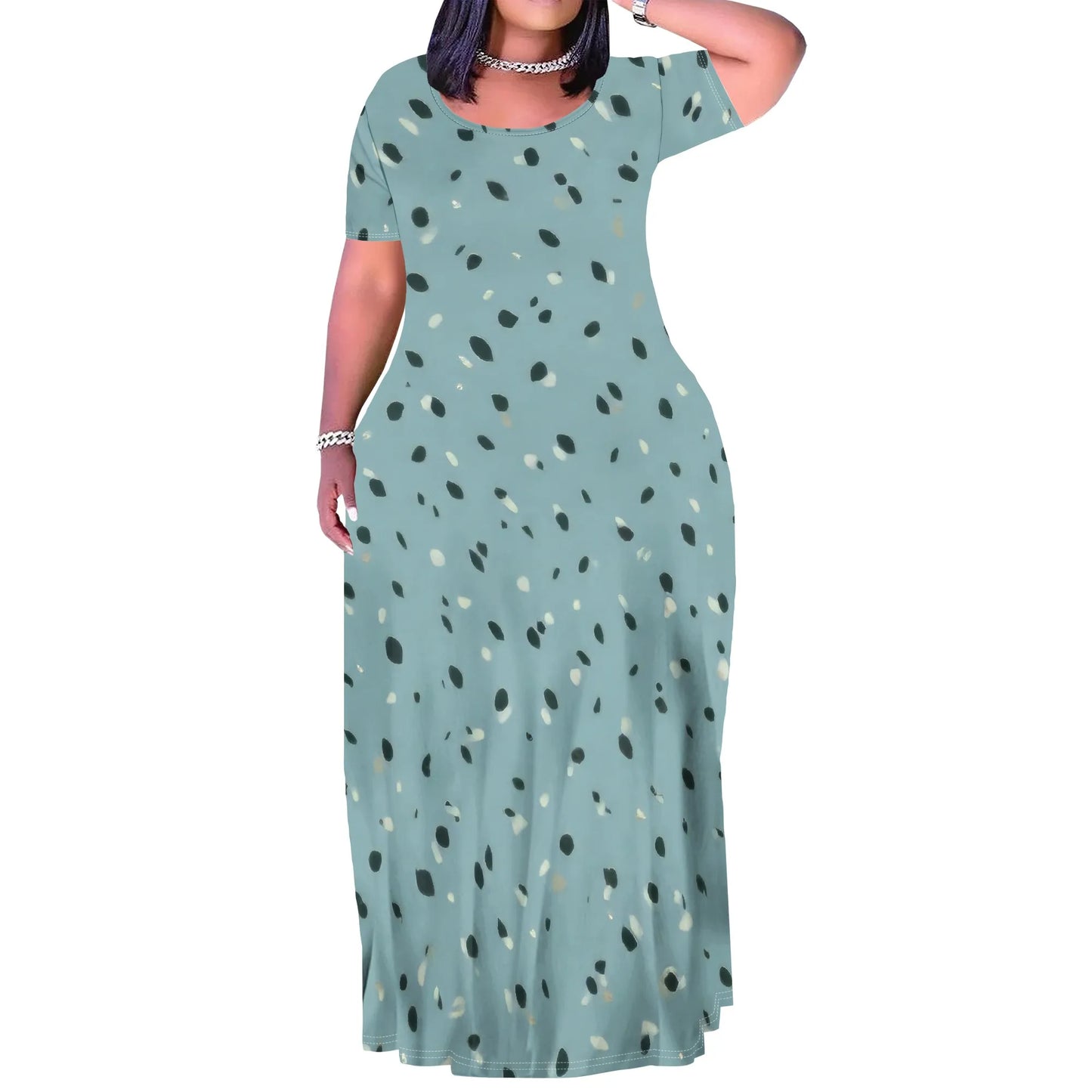 Summer Women's Casual Fashion Printed Boho Sleeveless Plus Size Loose Long Sexy Maxi Flutter Dress with Pockets