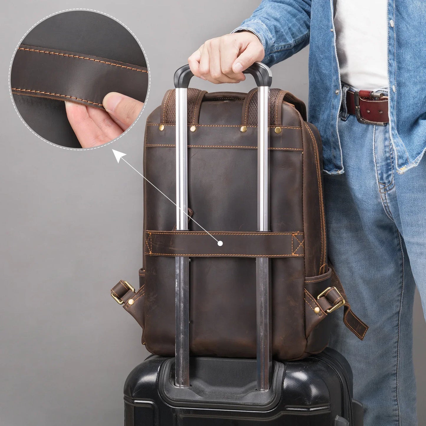 Fashionable Travel Men's Backpack Wild Horse Leather Double Shoulder Bag Simple Design Business Computer Bag Wholesale