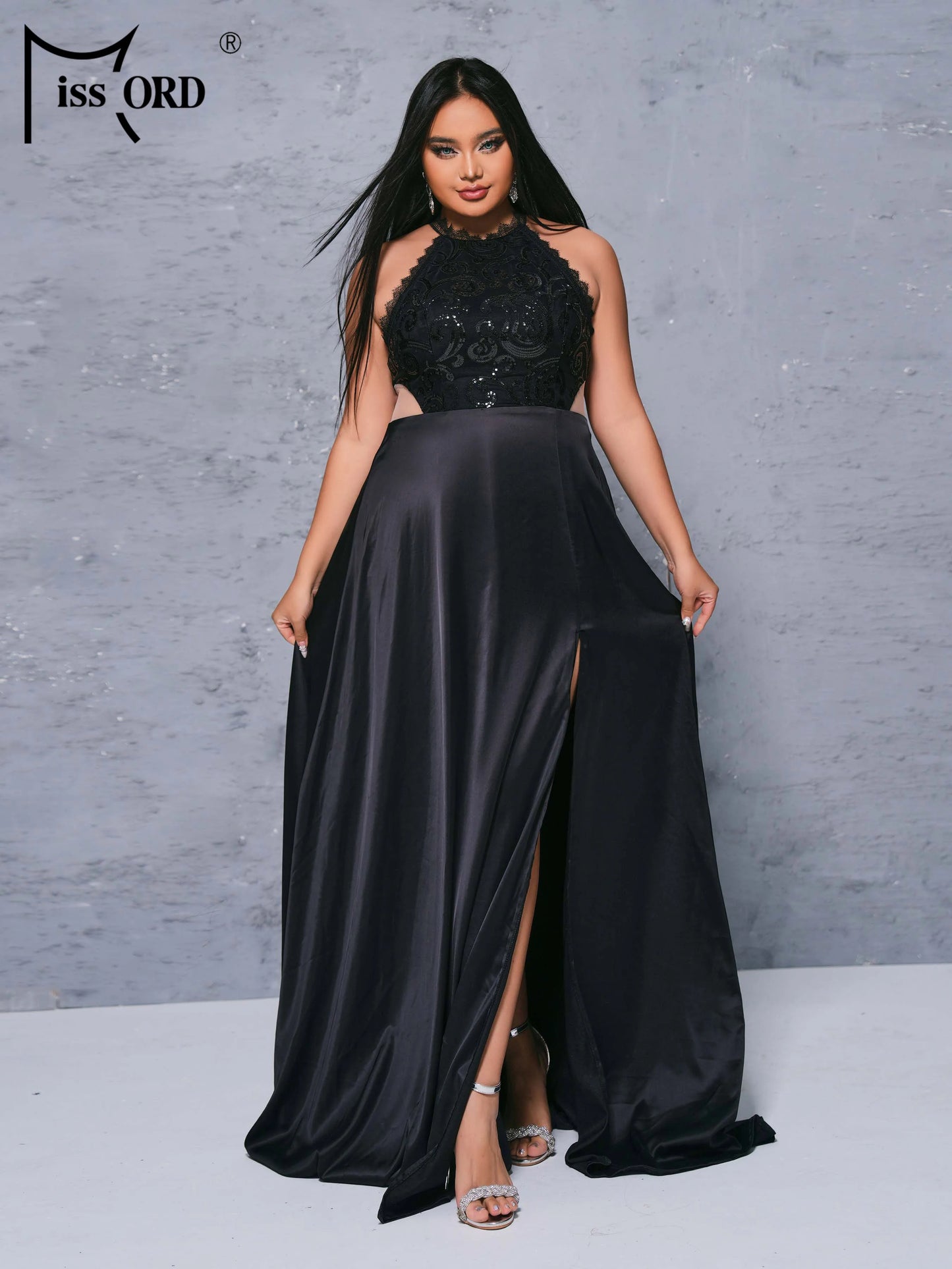 Missord Plus Size Black Sexy A Line Split Evening Gown High Quality Luxury Elegant Beautiful Women's Prom Party Chic Dress
