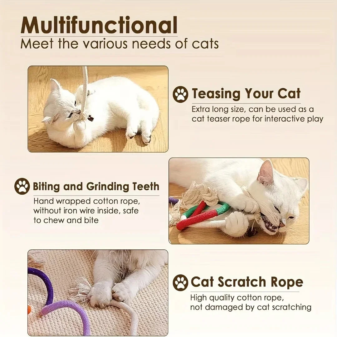 Cotton Cat Chew Toy for Teeth Cleaning, Catnip Rope Toys for Indoor Cats, Interactive Nip Teething Toys for cats