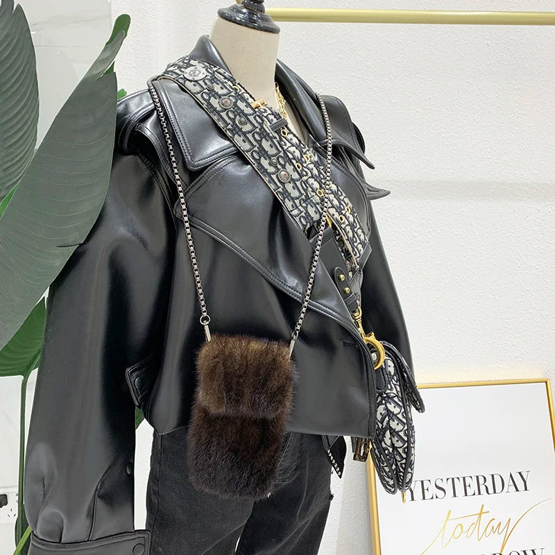 Designer Luxury Mobile Phone Bag WOMEN'S Crossbody Mini Bag Purses Fashion Mink Fur Bags For Women Neck Hanging Femimine Bag