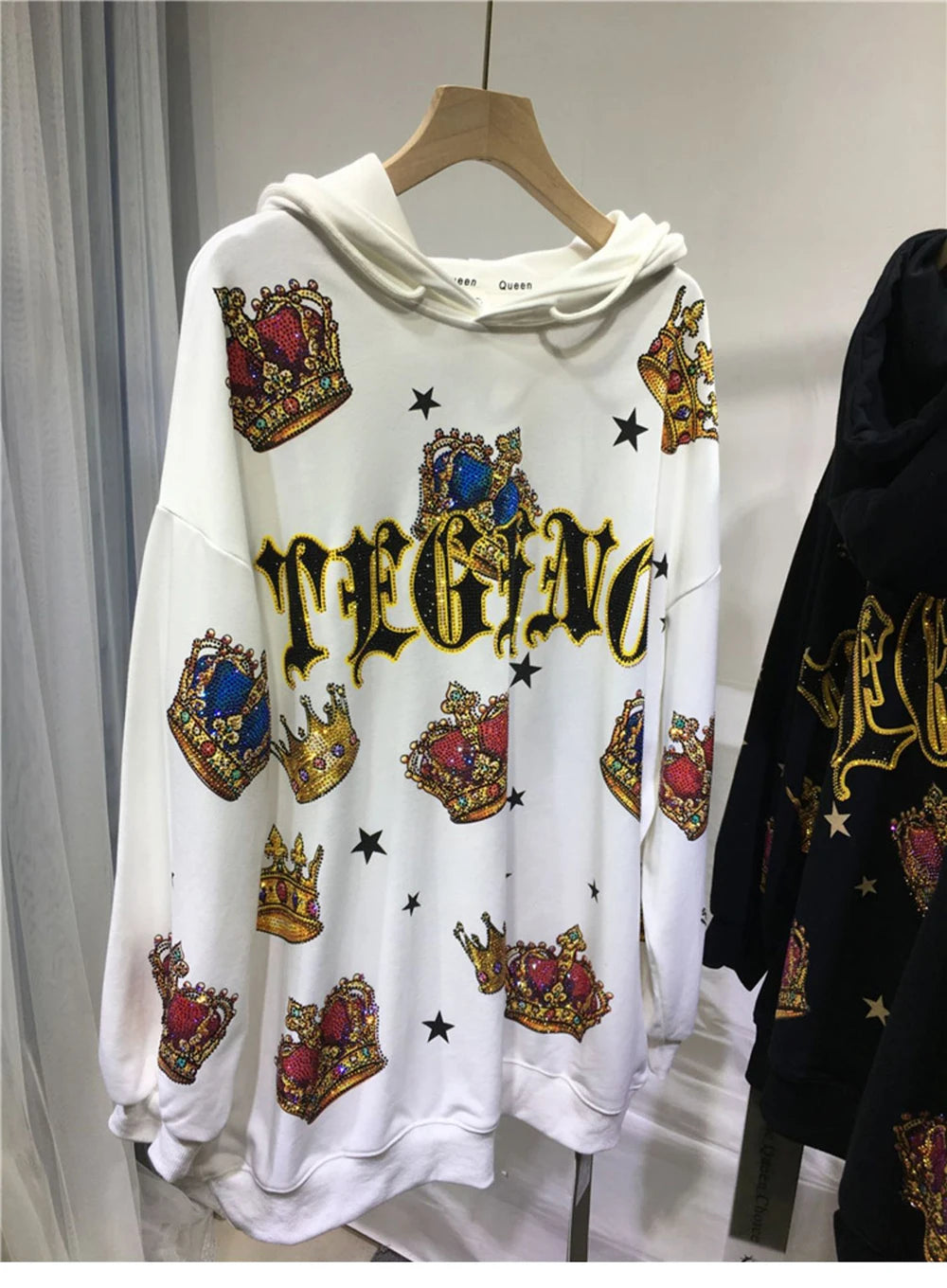 Spring Autumn Pullovers New Fashion Vintage Crown Luxury hooded Loose Top Plus Size Big Size Casual sweater
