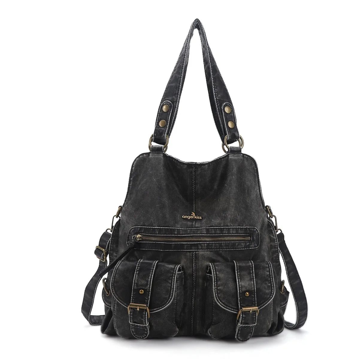Denim Bag Women Small Backpack Satchel Top-handle Handbag PU Shoulder Bag Dumpling Fashion Multi-pockets Backpack