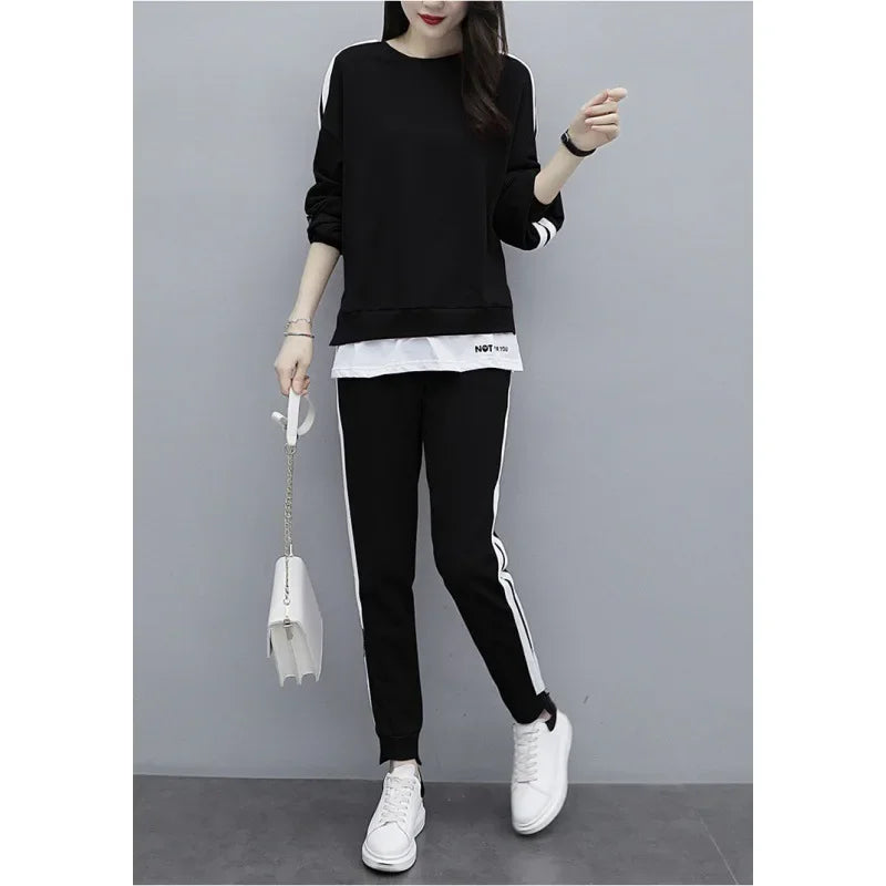 Plus Size New Casual Sport Suit Sweatshirt Trousers 2-piece Set Loose Fit Fashionable Streetwear For Men Women suits