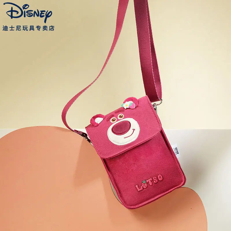 MINISO Disney Strawberry Bear Winnie Bear Printed Crossbody Bag for Women High Quality Canvas Multi functional Storage Phone Bag