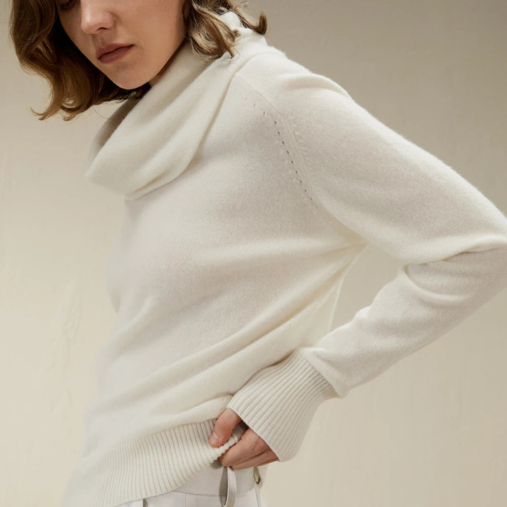 LILYSILK Women's 100% Cashmere Cowl Neck Sweater Ladies Elegant Pullover with Ribbed Sleeve for Work Casual Everyday Wear