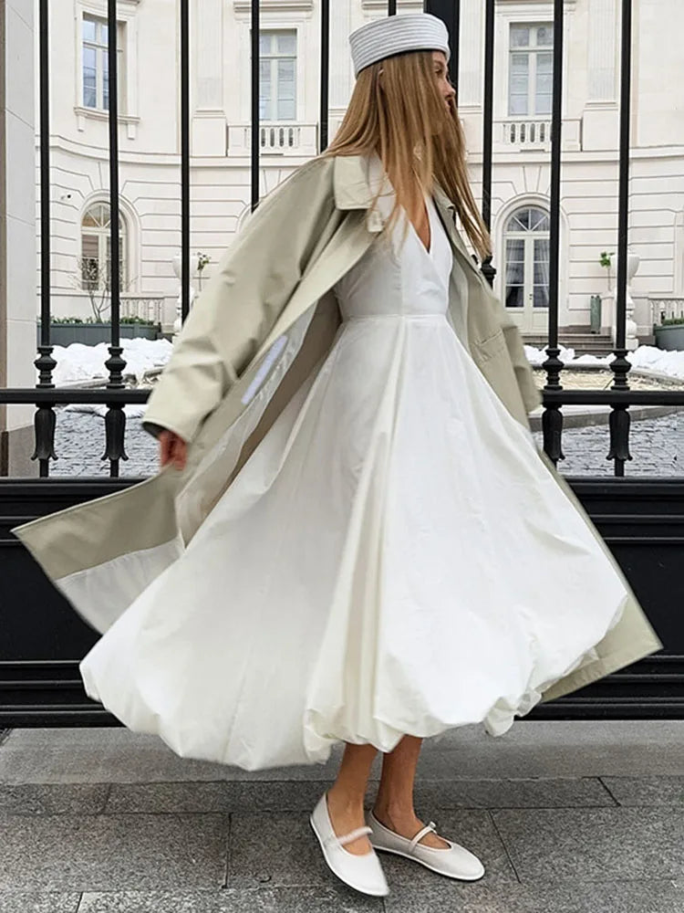 TARUXY White Sexy Sleeveless Halter Dress For Women Autumn New A-Line Long Dress Lady Elegant Bodycon Evening Party Dresses