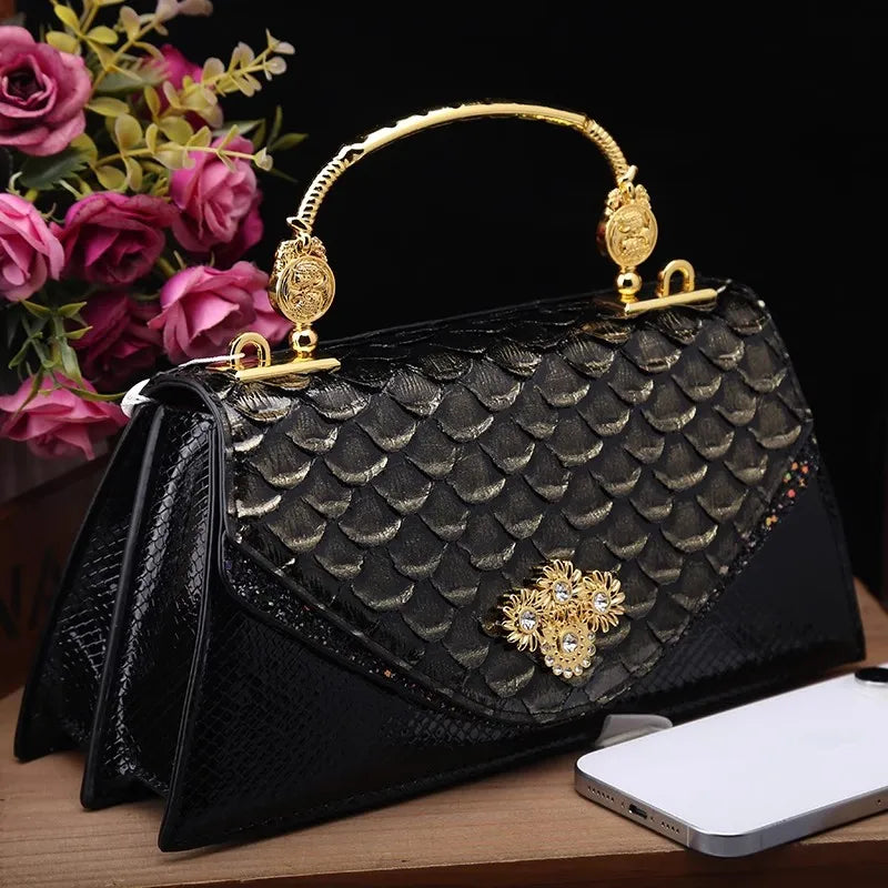 Leather Women's Bag New Fashion Snake-print Cowhide Small Handbags Shoulder Crossbody Bags Lady Party Messenger Shell Bags
