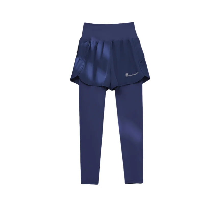 DRUR Women Gym Cropped Trousers Summer Lightweight 2 in 1 Yoga Pants Female High Waist Sports Leggings Fitness Running Tights pant